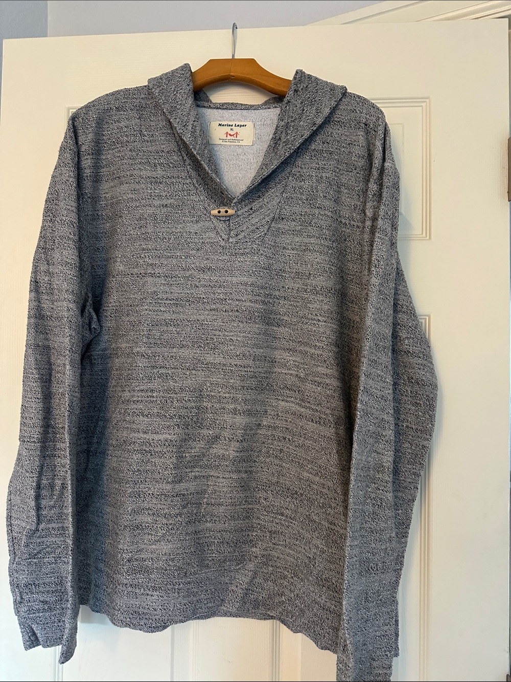 Marine Layer Men’s Heather Gray V-Neck Hooded Sweater